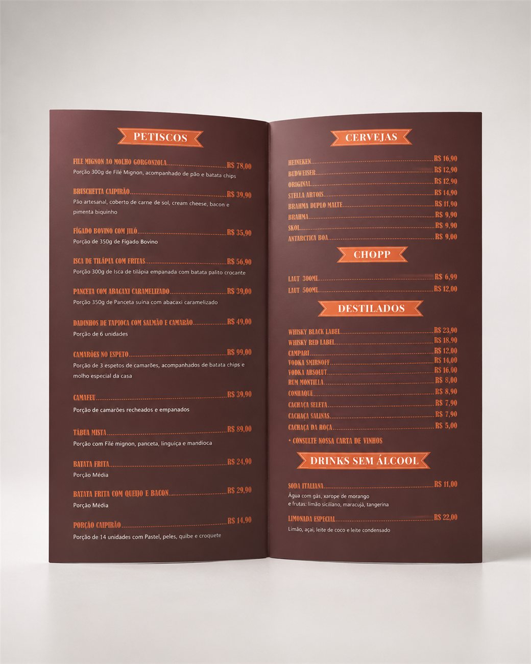Cardápio personalizado Kromos — Caipirão, páginas internas